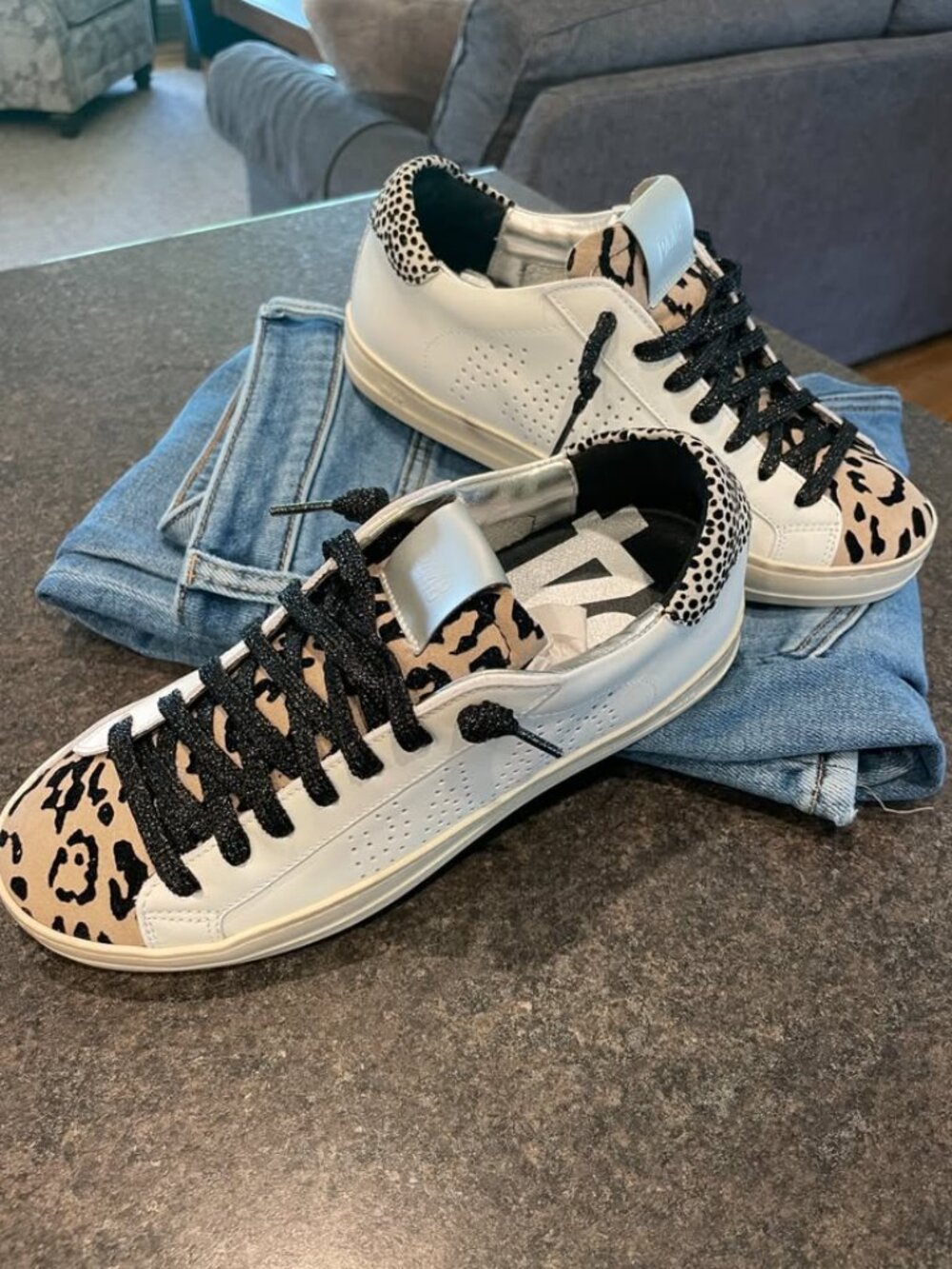 P448 Leopard-Print Logo Court Sneaker